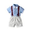 Ropa Infantil de Caballero Británico 2024 para Niños Grande y Pequeño Verano Algodón Camisa de Manga Corta y Pantalones Vestido de Cuatro Piezas