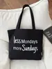 Bolsa de Lona Casual Artística Estilo Coreano com Estampa de Letras Simples, Bolsa de Ombro Tendência de Grande Capacidade