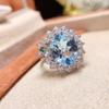 Anillo de Plata S925 con Topacio Azul Natural y Amatista Grande, Ovalado 10*12, Ajustable
