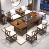 Juego Grande de Mesa y Sillas para Té, Combinación de Cama Luohan, Una Mesa y Cinco Sillas, Mesa de Té de Oficina, Uso en el Hogar, Mesa de Té de Madera Maciza Estilo Zen Nuevo Chino