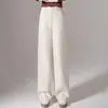 Pantalones de pierna ancha de tiro alto hechos a medida para otoño e invierno, con una caída suave y fluida, un corte recto que favorece la figura y un diseño adelgazante, casual y largo.