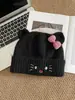 ¡Tan lindo! Nuevo gorro de punto grueso, cálido, con temática de gatos para mujer, estilo coreano, dulce y versátil, para otoño e invierno