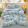 Conjunto de cama de algodão matelassê de quatro peças com capa de edredom estampada e lençol com elástico, estilo coreano, adequado para dormitórios estudantis, conjunto de cama de três peças