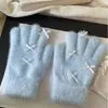 Luvas de Inverno Femininas para Proteção contra o Frio, Luvas de Ciclismo de Cinco Dedos, Luvas de Algodão com Forro de Fleece, Luvas de Tricô Grossas para Exterior com Tela de Toque
