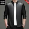 Jaqueta de Couro Masculina Haining Primavera e Outono 2026 Nova Jaqueta de Couro Casual Masculina com Gola Alta