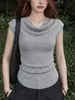 Camiseta de Manga Corta con Perlas Pesadas de Estilo Puro Deseo, de Gama Alta, para Mujer, Verano, Ajustada, Versátil, Cuello Drapeado, Top con Temperamento