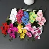 Pequena Flor Artificial Phalaenopsis de 4 Cabeças Filme 3D Toque de PU Flor Falsa Arranjo de Flores em Vaso Decoração de Casa Flor Artificial