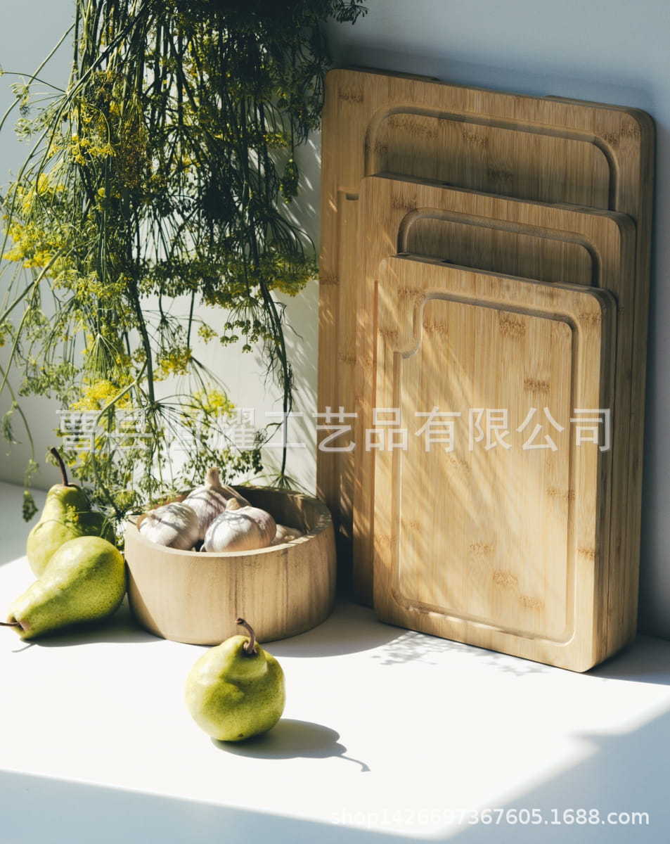 竹制菜板家用楠竹切菜板多功能案板带水槽水果砧板套装BSCI
