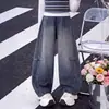 Pantalones Vaqueros de Guadaña para Niñas 2026 Otoño Nueva Moda Casual Largos para Niños Mayores con Cintura Elástica y Piernas Anchas para Otoño