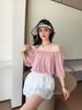 Top de Algodón Seda para Mujer Verano Estilo Coreano Suelto Casual Color Sólido Camiseta Algodón Artificial Mangas Murciélago Hombro Manga Corta