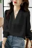 Camisa de Chiffon com Cetim Branco para Mulheres, Novo Estilo Primavera e Outono 2026, Corte Slim, Design que Valoriza, Blusa de Manga Longa de Nicho