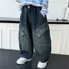 Pantalones para Niños Otoño Nuevo Estilo Jeans de Trabajo para Niños Pequeños y Medianos Ropa de Primavera y Otoño para Niños Pantalones de Pierna Ancha Sueltos Casuales Modernos y Geniales