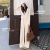 Moletom com Zíper Estilo Coreano Conjunto Esportivo Casual de Moda Feminino Outono Novo Calça Wide-Leg com Caimento Emagrecedor Conjunto de Duas Peças