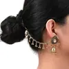 Venta Directa de Fábrica del Nuevo Conjunto de Dos Piezas de Aretes y Cadena para Oreja Estilo Bohemio de Lujo Ligero Retro con Flor, Perla y Borla de Pedrería