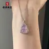 Colar Verde Imperial, Colar em Forma de Cabaça Estilo Chinês, Pingente de Colar de Calcedônia Natural Totalmente Verde Comparável à Ágata Verde Jade