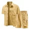 Moda de Verano para Exteriores 2026 Estilo Americano Secado Rápido Casual Ropa de Trabajo Conjunto Camisa de Manga Corta Pantalones de Cinco Cuartos para Hombre Conjunto de Dos Piezas