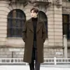 Casaco de Lã Masculino de Comprimento Médio Acima do Joelho, Estilo Coreano, de Botões Duplos, Solto, Tendência, Proteção para o Frio no Inverno, Jaqueta Trench Coat de Lã Quente