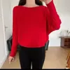 Comércio Exterior Transfronteiriço Gola de Um Botão Primavera e Outono Novo Manga Morcego Listras Caneladas Suéter Simples Feminino Camada Base Tendência