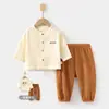 Set de Muselina para Bebé, Ropa de Casa para Bebé, Conjunto de Camiseta de Manga Larga de Doble Capa de Algodón Puro y Pantalones, Ropa de Verano con Aire Acondicionado para Niños y Niñas