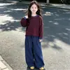 Conjunto de Ropa de Otoño para Niñas 2026 Nuevo Moda Infantil Primavera y Otoño Casual Niños Grandes Chaleco Camiseta Rayada Conjunto de Tres Piezas