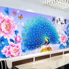 Pintura de diamante, novo estilo 2021, sala de estar diamante completo pavão, harmonia e prosperidade, pintura de decalque de tijolo e pedra ponto cruz peônia 2022
