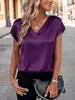 Camiseta de Satén para Mujer Primavera y Verano Amazon Nuevo Color Sólido Europeo y Americano Negocios Cuello en V Casual Suéter Superior para Mujer