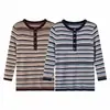 Ropa de Mujer Transfronteriza 2026 Moda Europea y Americana Ajustada Botón Color de Contraste Manga Larga Cuello Redondo Rayas Tejido de Punto Mujer G866760