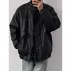 Chaqueta de cuero con patrón de lichi estilo retro de motocicleta americana, abrigo casual suelto japonés de otoño e invierno, tendencia de moda unisex