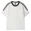 Camiseta Retro Americana com Três Listras para Homens, Nova Marca Tendência Estilo Japonês Manga Curta Top Solto, Moda Masculina DIY