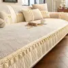 Almofada de sofá cor creme estilo francês com renda de franja, veludo cotelê, antiderrapante, adequada para todas as estações, capa de almofada de sofá da fábrica de origem