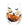Vaso de Vidrio de Calabaza con Decoraciones de Fantasma, Gato Negro y Telaraña para Ambiente de Fiesta Festiva, Vaso para Bebidas 2D con Forma de Huevo