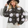 Chaqueta de solapa lavada popular de otoño e invierno de estación independiente transfronteriza europea y americana, chaqueta de mujer de uniforme de béisbol de pana con lentejuelas