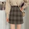 Tiro real precio real ~ estilo coreano otoño e invierno lana retro cintura alta chic cuadros falda tubo línea A para mujer
