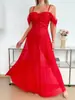 2025 Nuevo Ins Transfronterizo Europeo y Americano Exportación Falda Larga Roja Sexy Vestido Sexy Vestido Lencería Sexy para Mujeres