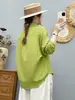Camisa de manga larga de gasa de algodón de doble capa estilo japonés para mujer, suave y amigable con la piel, algodón puro, diseño de cuello alto, top con bolsillo grande
