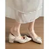 Sapatos Mary Jane Chuyuji Estilo Francês Elegante Bico Fino Salto Bloco para Mulheres com Laço, Lindos Sapatos Baixos que Não Cansam os Pés