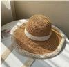 Chapéu feminino estilo coreano moda estilo japonês verão viagem feito à mão renda oco fresco à prova de vento corda crochê chapéu de palha