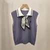 Chal sin mangas de estilo francés con bloques de color, corte ajustado, cuello redondo, nuevo estilo de otoño y verano, elegante y con estilo, para combinar con una corbata, Chal superior