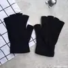 Luvas de tricô de cor sólida para ciclismo adulto unissex, luvas de meio dedo, luvas de inverno à prova de frio e quentes