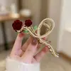 Novo Estilo Presilha de Cabelo Rosa Vermelha para Coque Alto na Nuca, Presilha de Tubarão Grande Estilo Coreano para Penteado Estável, Acessórios de Cabelo para Atacado