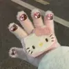 Luvas de Pelúcia Quentes Tricotadas de Cinco Dedos com Gatinho de Strass para Mulheres no Inverno, Versáteis à Prova de Frio e Vento para Ciclismo, Aconchegantes