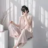 Pijama Nuevo de Algodón y Seda para Mujer 2026, Estilo Primavera y Otoño, Color Sólido de Alta Gama, Talla Grande, Chaleco sin Mangas, Pantalones Largos, Conjunto de Ropa para el Hogar