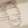 Colar Geométrico Camadas com Pérolas Europeu e Americano Retrô, Corrente Simples da Clavícula da Moda Transfronteiriça, Joia de Nicho de Alta Qualidade para Mulheres