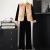 Conjunto de Otoño para Mamá: Nuevo Chaleco Abrigo de Estilo Chino de Alta Gama, Traje Tang de Moda para Primavera y Otoño para Mujeres de Mediana Edad y Mayores, Traje de Terciopelo Dorado