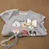 Varios Colores DisponiblesCamiseta de Verano para Niñas con Estampado de Perro de Dibujos Animados Lazo Algodón Puro Manga Corta