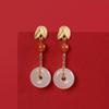 Ping An Fivela Palácio Incrustado Sul Vermelho Ágata Brincos Personalidade da Moda Elegante Hetian Jade Banhado a Ouro Feminino Leve Jóias de Luxo
