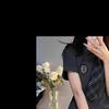Estilo preppy cintura justa uniforme jk camisa feminina verão puro querer slim fit emagrecimento design de camisa senso manga bufante top plissado