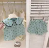 [O Mágico de Oz] Novo Estilo de Verão da Ningli para Bebê Menina Conjunto Estiloso de Colete Floral para Férias com Gola de Boneca e Shorts