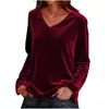 2026 Amazon Transfronterizo Europeo y Americano Primavera y Otoño Nuevo Top Camiseta Suelta de Manga Larga de Color Sólido con Cuello en V para Mujer