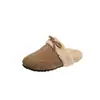 Chinelos de algodão slip-on 2026, felpudos e quentes, com laço, chinelos fechados peludos para uso doméstico para mulheres, adequados para uso externo, estilo retrô